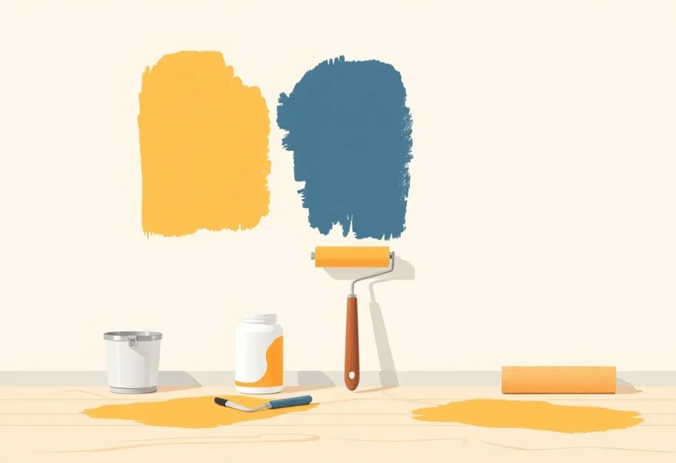 Outils de peinture disposés dans l'ordre des étapes du chantier